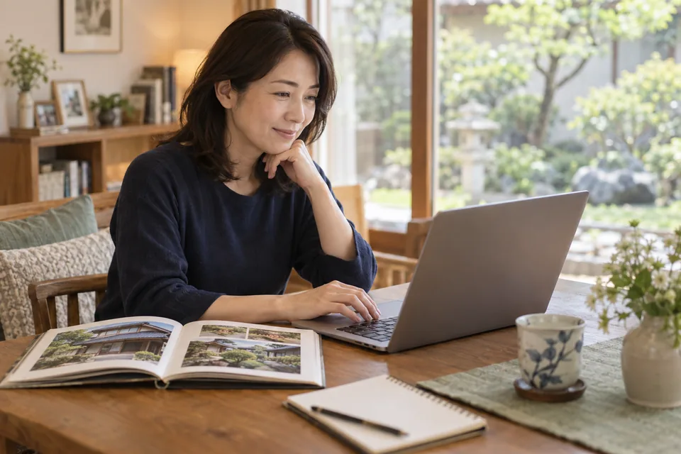 実家の相談を自宅から進める女性のイメージ